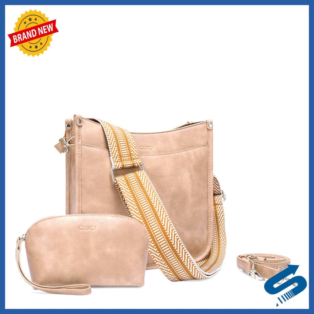 Vegan Leather Crossbody Hobo Bag with Adjustable Guitar Strap Multi-Pocket